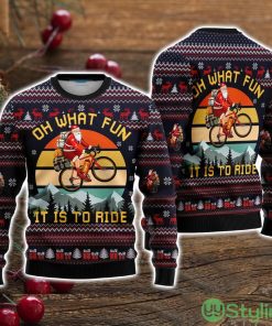 Oh What Fun, It Is To Ride Blue Red Mountain Bike Santa Ugly Christmas Sweater Christmas Holiday Gift For Men And Women Product Photo 1