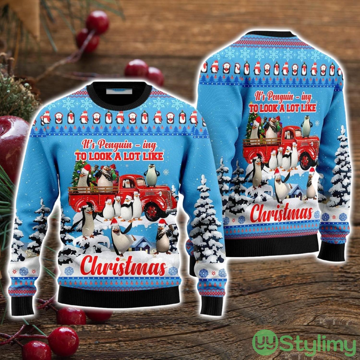 Penguin Riding Red Truck Xmas Merry Ugly Christmas Sweater Christmas Holiday Gift For Men And Women 3 Penguin Riding Red Truck Xmas Merry Ugly Christmas Sweater Christmas Holiday Gift For Men And Women Product Photo 1