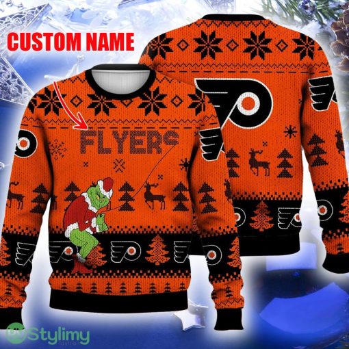 Philadelphia Flyers Ugly Christmas Sweater Grinch Custom Ice Hockey NHL Gift For Christmas Holidays Custom Name