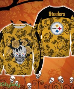 Pittsburgh Steelers Skull And Rose Pattern Event Halloween Ugly Sweater For Men And Women Gift Christmas - Pittsburgh Steelers Skull And Rose Pattern Event Halloween Ugly Sweater For Men And Women Gift Christmas