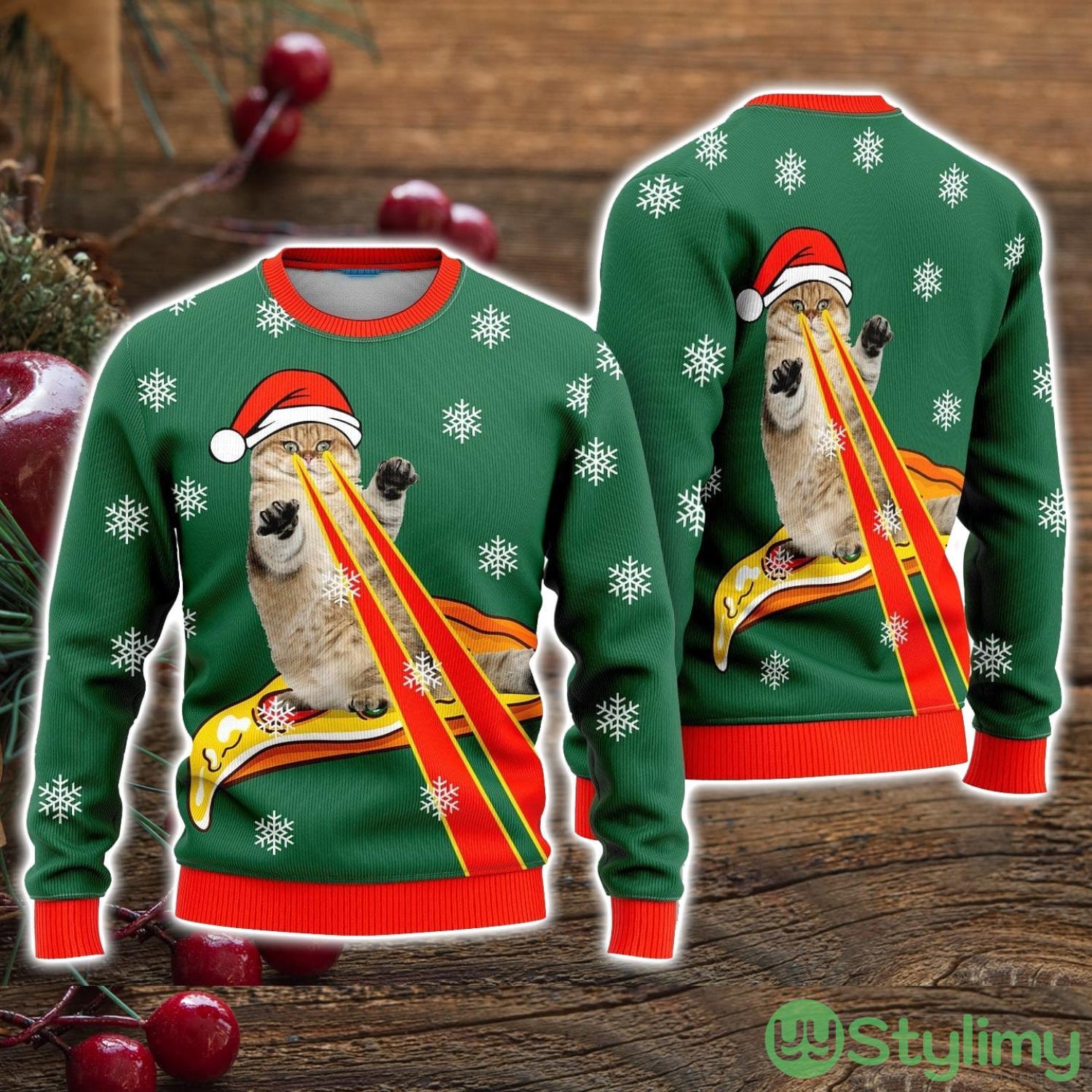 Pizza Lover Cat With Laser Eyes Ugly Christmas Sweater Christmas Holiday Gift For Men And Women 3 Pizza Lover Cat With Laser Eyes Ugly Christmas Sweater Christmas Holiday Gift For Men And Women Product Photo 1