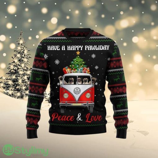 Pug Dogs Carrying Gift Christmas On The Red Car Ugly Christmas Sweater