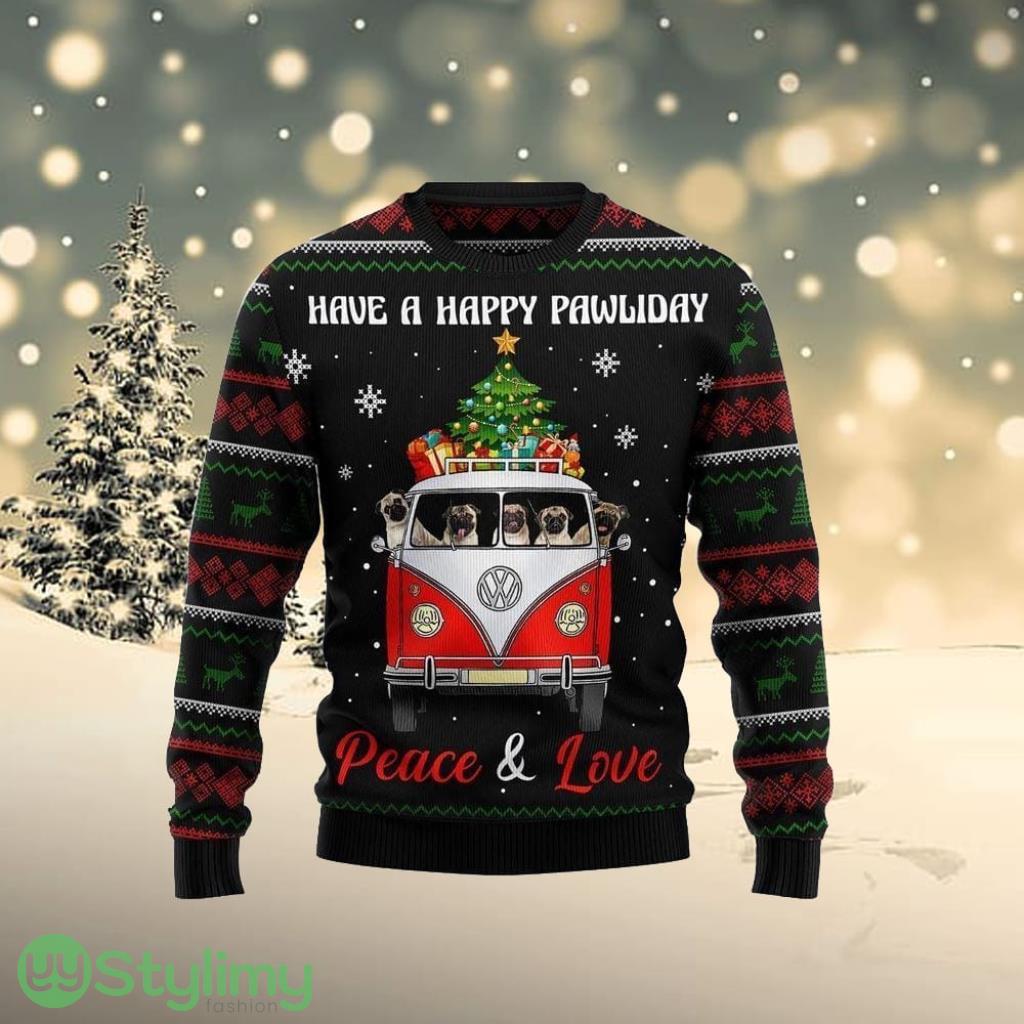Pug Dogs Carrying Gift Christmas On The Red Car Ugly Christmas Sweater 2 Pug Dogs Carrying Gift Christmas On The Red Car Ugly Christmas Sweater Product Photo 1