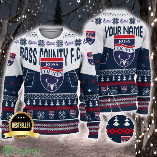 Ross County FC Ugly Christmas Sweater Logo Custom Name Gift Fans