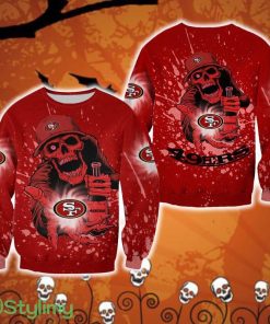 San Francisco 49ers Halloween Skull Edition Unisex Warmth Halloween Ugly Sweater For Men And Women Gift Christmas - San Francisco 49ers Halloween Skull Edition Unisex Warmth Halloween Ugly Sweater For Men And Women Gift Christmas