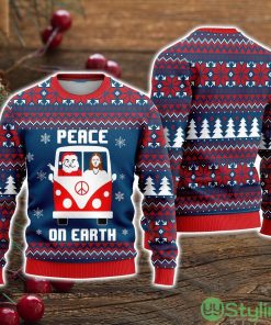 Santa And Jesus Hippie Bus Peace On Earth Ugly Christmas Sweater Christmas Holiday Gift For Men And Women Product Photo 1