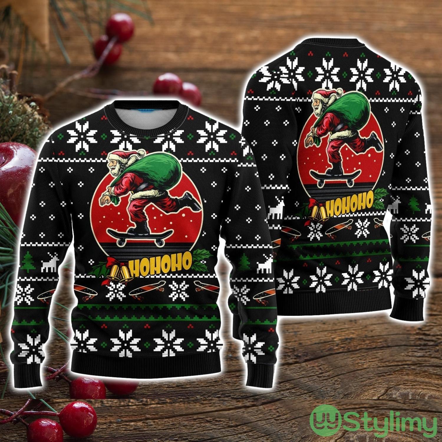 Santa Claus Ho Ho Ho Skating Ugly Christmas Sweater Christmas Holiday Gift For Men And Women 3 Santa Claus Ho Ho Ho Skating Ugly Christmas Sweater Christmas Holiday Gift For Men And Women Product Photo 1