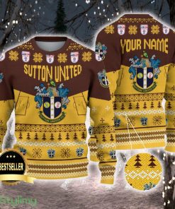 Sutton United Ugly Christmas Sweater Logo Custom Name Gift Fans - Sutton United Ugly Christmas Sweater Logo Custom Name Gift Fans