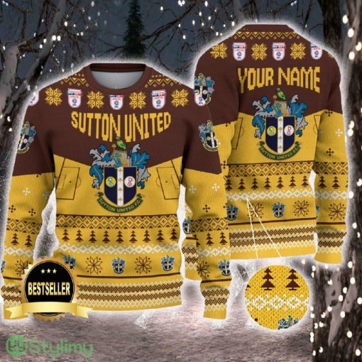Sutton United Ugly Christmas Sweater Logo Custom Name Gift Fans