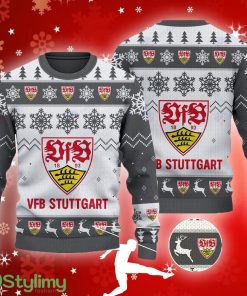 Vfb Stuttgart Big Logo Ugly Christmas Tree Grey Sweater Gift For Fans - Vfb Stuttgart Big Logo Ugly Snowflakes Reindeer Grey Sweater Gift For Fans