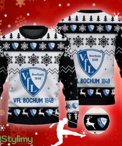 VfL Bochum Big Logo Ugly Christmas Tree Black 3D Sweater Gift For Fans - VfL Bochum Big Logo Ugly Snowflakes Reindeer Black 3D Sweater Gift For Fans