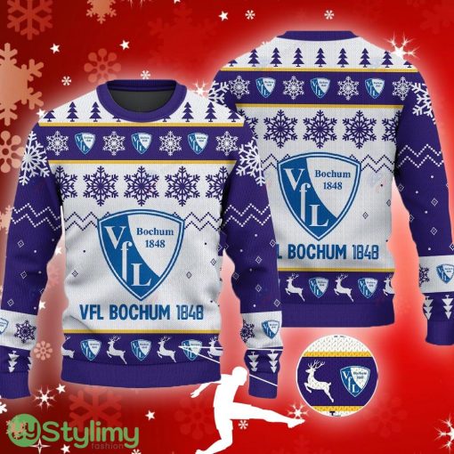 VfL Bochum Big Logo Ugly Christmas Tree Purple Sweater Gift Holidays - VfL Bochum Big Logo Ugly Snowflakes Reindeer Purple Sweater Gift Holidays