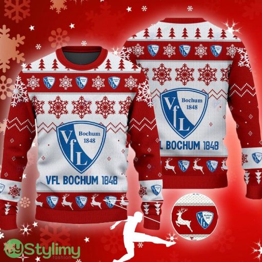 VfL Bochum Big Logo Ugly Christmas Tree Red Sweater Gift For Christmas - VfL Bochum Big Logo Ugly Snowflakes Reindeer Red Sweater Gift For Christmas