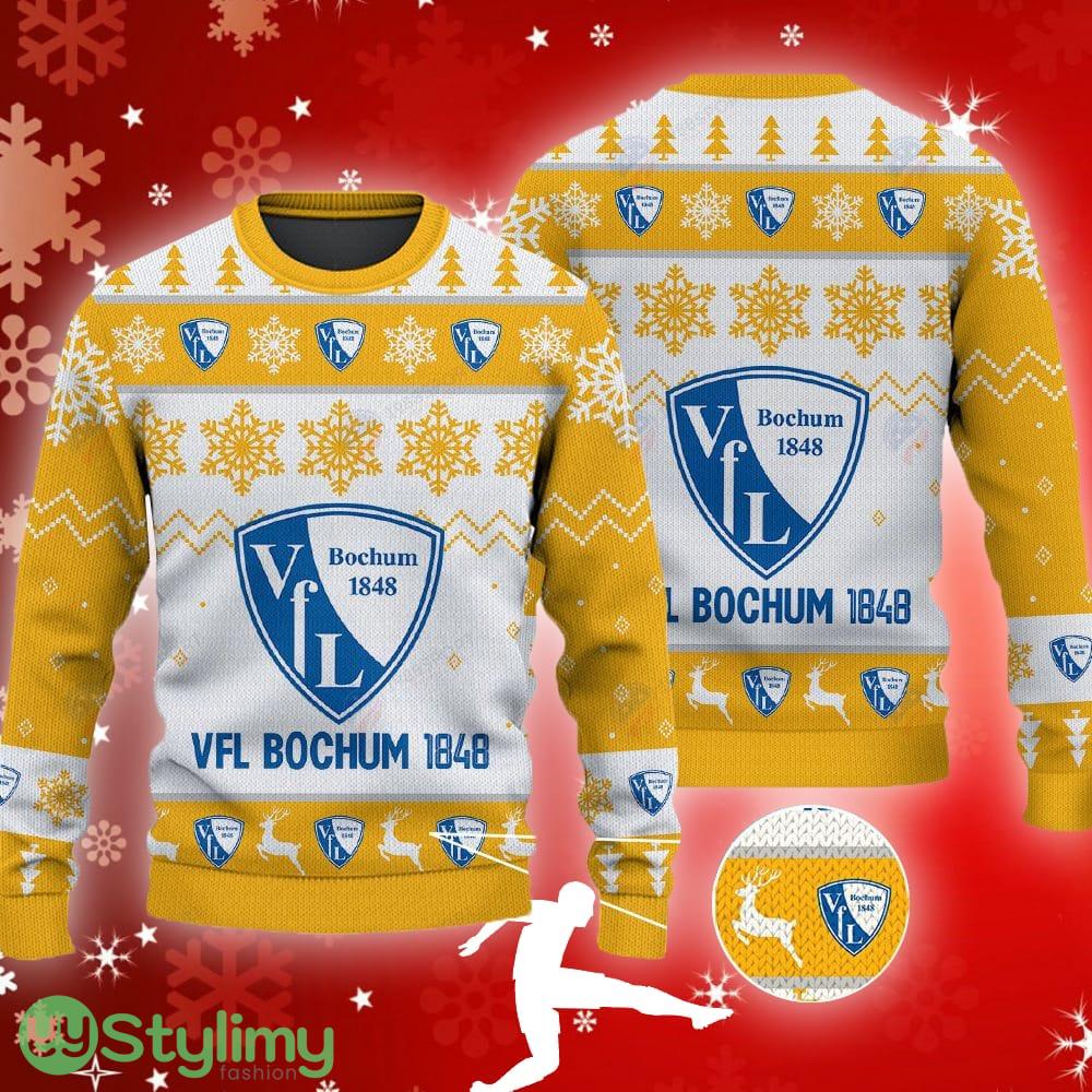 VfL Bochum Big Logo Ugly Christmas Tree Yellow Sweater AOP Gift For Fans 3 VfL Bochum Big Logo Ugly Christmas Tree Yellow Sweater AOP Gift For Fans - VfL Bochum Big Logo Ugly Snowflakes Reindeer Yellow Sweater AOP Gift For Fans