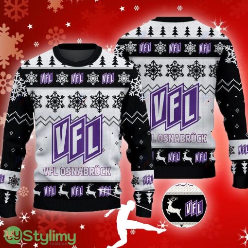 VfL Osnabruck Big Logo Ugly Christmas Tree Black 3D Sweater Gift For Christmas - VfL Osnabruck Big Logo Ugly Snowflakes Reindeer Black 3D Sweater Gift For Christmas