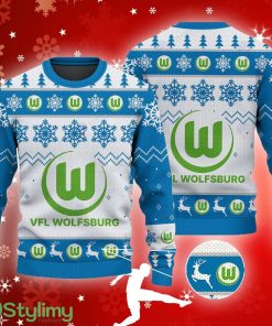 VfL Wolfsburg Big Logo Ugly Christmas Tree Blue Sweater AOP Gift Holidays - VfL Wolfsburg Big Logo Ugly Snowflakes Reindeer Blue Sweater AOP Gift Holidays