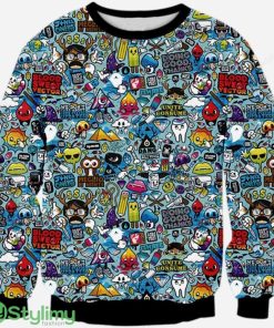 Wacky Cartoon Sketch Mashup 3D Ugly Christmas Sweater Christmas Gift Product Photo 1