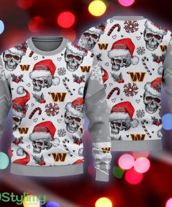 Washington Commanders Logo Skull Candy Cane Grey Ugly Christmas Sweater - Washington Commanders Logo Skull Candy Cane Pattern Grey Ugly Christmas Sweater