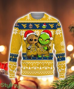 West Virginia Mountaineers Baby Groot And Grinch Best Friends Football American Ugly Christmas Sweater Product Photo 1