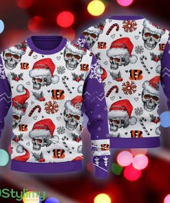 Xmas Cincinnati Bengals Skull Candy Cane Purple Knitted Sweater AOP - Xmas Cincinnati Bengals Skull Pattern Candy Cane Purple Knitted Sweater AOP