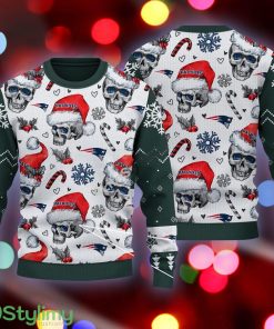 Xmas New England Patriots Skull Candy Cane Green Knitted Sweater - Xmas New England Patriots Skull Pattern Candy Cane Green Knitted Sweater