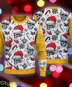 Xmas New Orleans Saints Skull Candy Cane Yellow Ugly Sweater - Xmas New Orleans Saints Skull Pattern Candy Cane Yellow Ugly Sweater