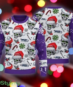 Xmas Seattle Seahawks Skull Candy Cane Purple Ugly Sweater - Xmas Seattle Seahawks Skull Pattern Candy Cane Purple Ugly Sweater