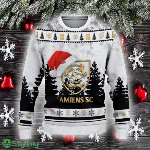Amiens SC Ugly Christmas Sweater Santa Hat Logo Trending Christmas Gift For Fans - Amiens SC Ugly Christmas Sweater_2