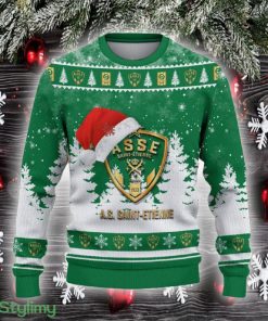 AS Saint-Etienne Ugly Christmas Sweater Santa Hat Logo Trending Christmas Gift For Fans - AS Saint-Etienne Ugly Christmas Sweater_2