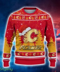 Calgary Flames Ugly Christmas Sweater Tree Santa Hat Car For Fans Gift Familys Holidays - Calgary Flames Ugly Christmas Sweater_2