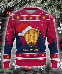 Clermont Foot Auvergne 63 Ugly Christmas Sweater Santa Hat Logo Trending Christmas Gift For Fans - Clermont Foot Auvergne 63 Ugly Christmas Sweater_2