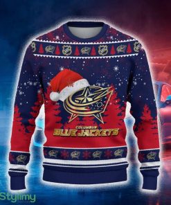 Columbus Blue Jackets Ugly Christmas Sweater Tree Santa Hat Car For Fans Gift Familys Holidays - Columbus Blue Jackets Ugly Christmas Sweater_2
