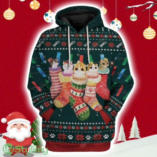 Hanging Christmas Kitten Stuffing Socks Custom Hoodie 3D All Over Print