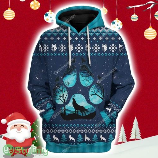 Howling Wolf In Moonlight Christmas Custom Hoodie 3D All Over Print