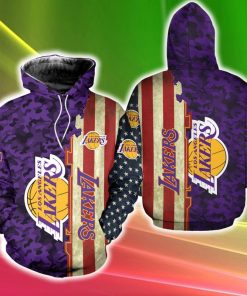 Los Angeles Lakers America Flag Freezing 3D Hoodie Zip Hoodie Cold All Over Printed For Fans Gift Christmas Holidays - 081223-122824