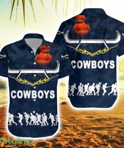 North Queensland Cowboys Hawaiian Shirt Anzac Day Camouflage Vibes Navy Product Photo 1