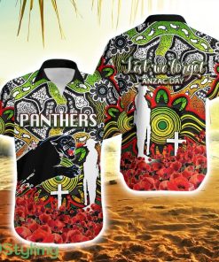 Panthers Hawaiian Shirt Anzac Day Poppy Flowers With Aboriginal Product Photo 1