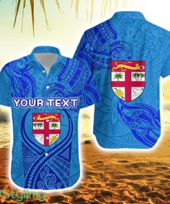 Personalised Blue Hawaiian Shirt Fiji Rugby Polynesian Waves Style Product Photo 1