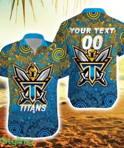 Personalised Titans Rugby Aboriginal Art Striped Hawaiian Shirt Product Photo 1