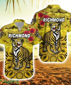 Richmond Tigers Anzac Striped Hawaiian Shirt Indigenous Vibes Yellow Product Photo 1