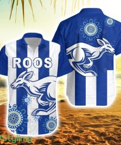 Roos Football North Melbourne Striped Hawaiian Shirt Simple Indigenous Product Photo 1