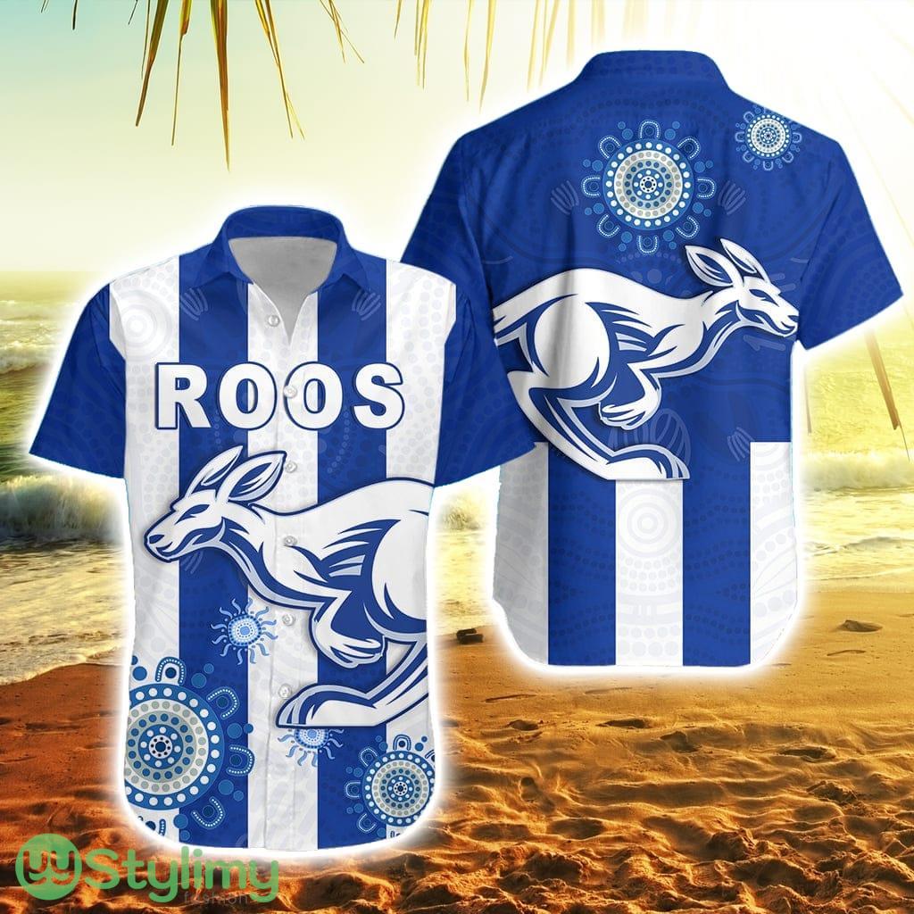 Roos Football North Melbourne Striped Hawaiian Shirt Simple Indigenous 2 Roos Football North Melbourne Striped Hawaiian Shirt Simple Indigenous Product Photo 1