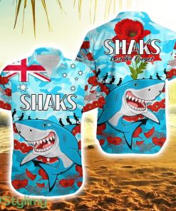 Sharks Rugby Anzac Striped Hawaiian Shirt Lest We Forget Product Photo 1