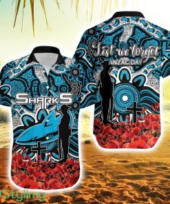 Sharks Striped Hawaiian Shirt Anzac Day Poppy Flowers With Aboriginal Product Photo 1