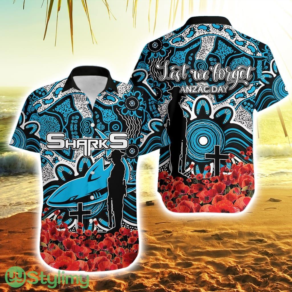 Sharks Striped Hawaiian Shirt Anzac Day Poppy Flowers With Aboriginal 2 Sharks Striped Hawaiian Shirt Anzac Day Poppy Flowers With Aboriginal Product Photo 1