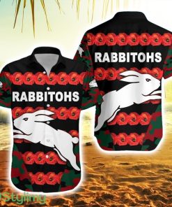 South Sydney Rabbitohs Striped Hawaiian Shirt Anzac Day Poppy Flower Vibes Product Photo 1