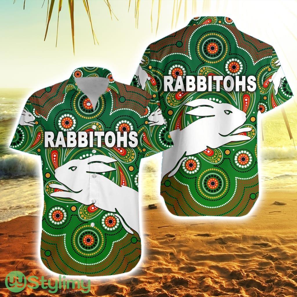 South Sydney Rabbitohs Striped Hawaiian Shirt Indigenous Vibes Green 2 South Sydney Rabbitohs Striped Hawaiian Shirt Indigenous Vibes Green Product Photo 1