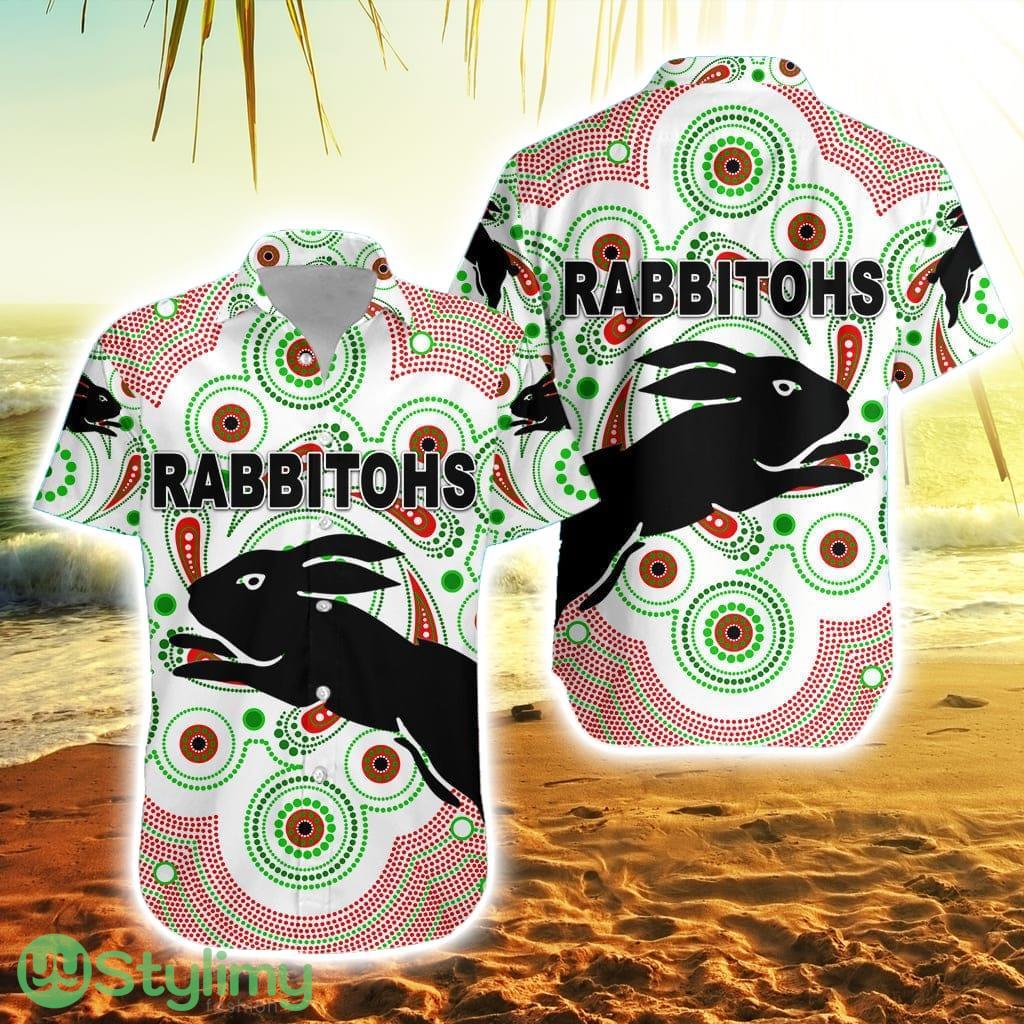 South Sydney Rabbitohs Striped Hawaiian Shirt Indigenous Vibes White 2 South Sydney Rabbitohs Striped Hawaiian Shirt Indigenous Vibes White Product Photo 1