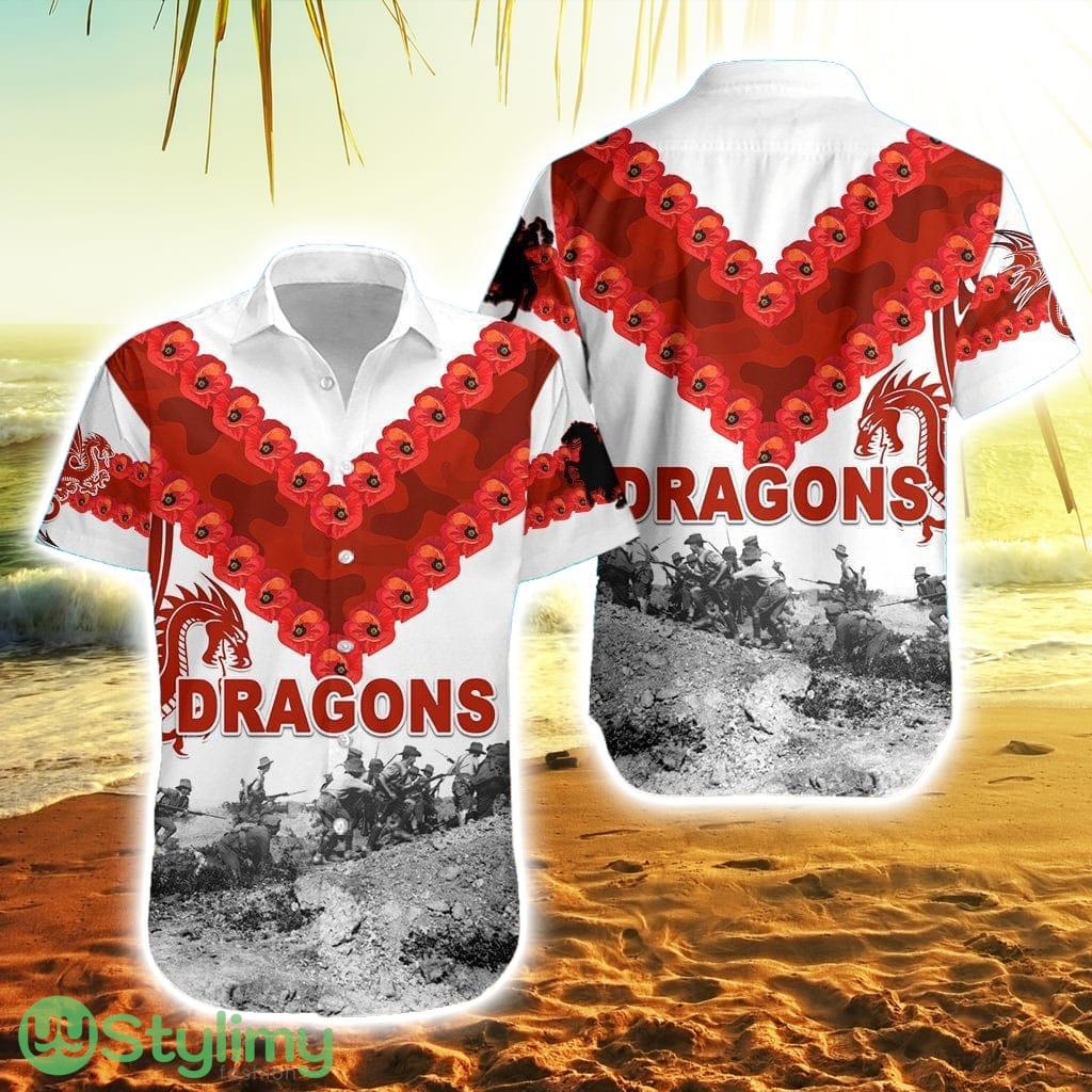 St. George Illawarra Dragons Striped Hawaiian Shirt Anzac Day Simple Style 2 St. George Illawarra Dragons Striped Hawaiian Shirt Anzac Day Simple Style Product Photo 1