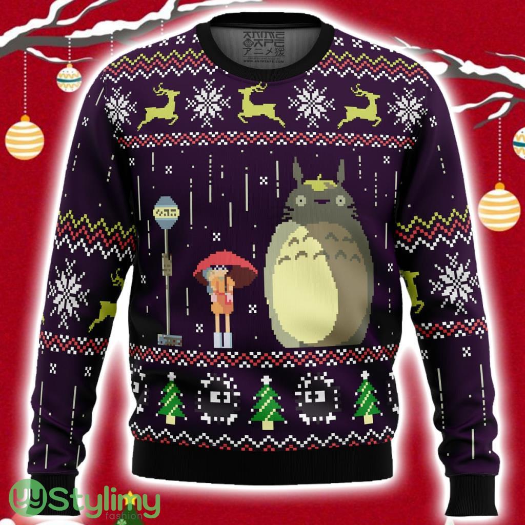 Studio Ghibli Totoro Rain Miyazaki Ugly Christmas Sweater 3D 2 Studio Ghibli Totoro Rain Miyazaki Ugly Christmas Sweater 3D Product Photo 1